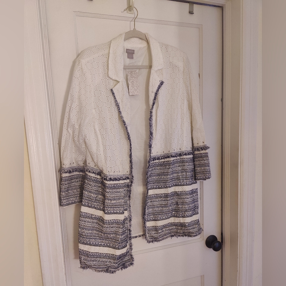 Chico’s Embellished Cotton Eyelet Jacket Size 3